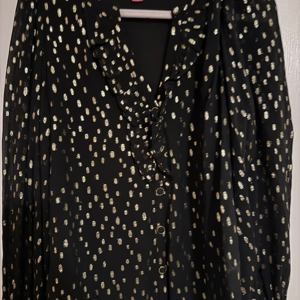 Lilly Pulitzer Black and Gold Polka Dot Blouse